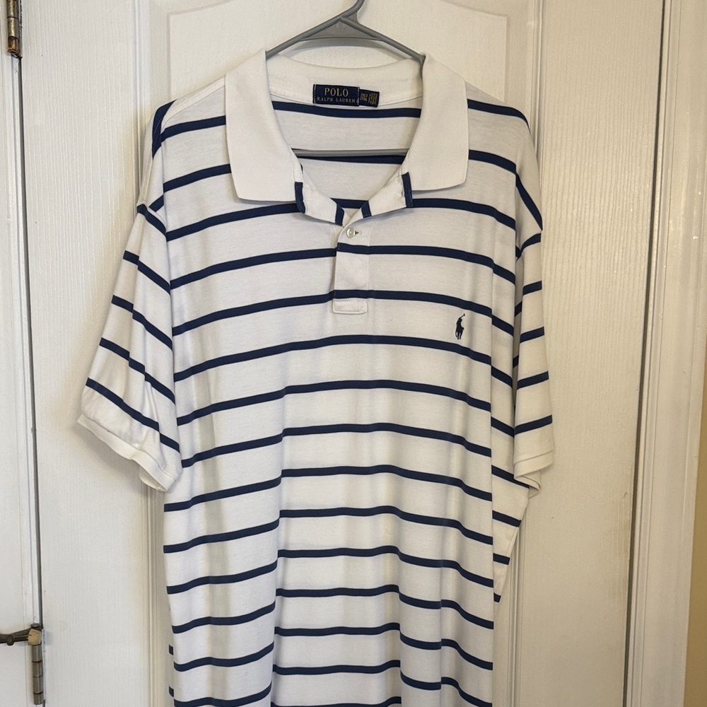 Polo by Ralph Lauren Men's Striped Polo Shirt - White and Navy